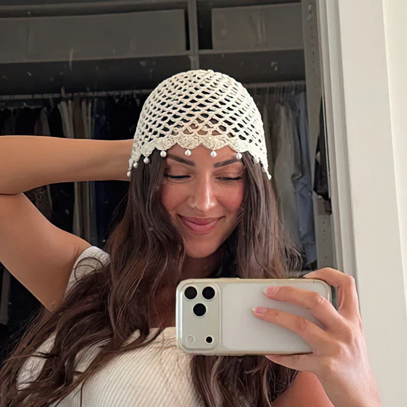 Chic Pearl Crochet Beanie